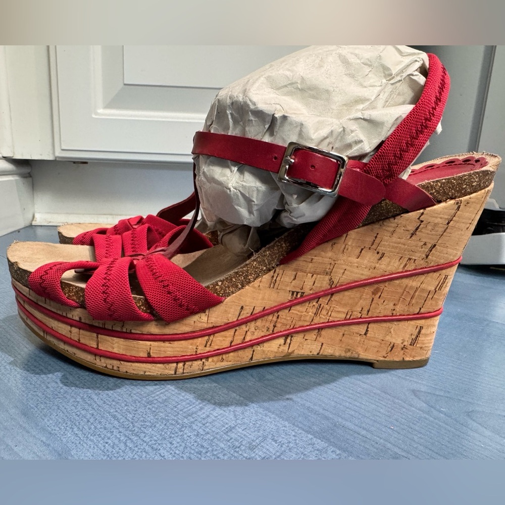 Boutique by Nordstrom Size 11 Riva Red Fabric/Leather Cork Heel Sandals
